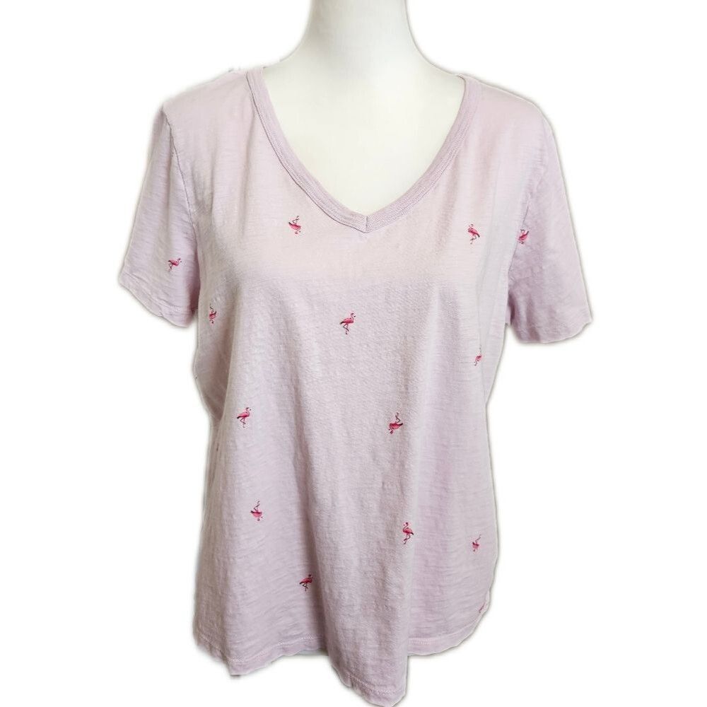 5/$55 Old Navy short sleeve pink v-neck slub tee t-shirt, flamingo design, large